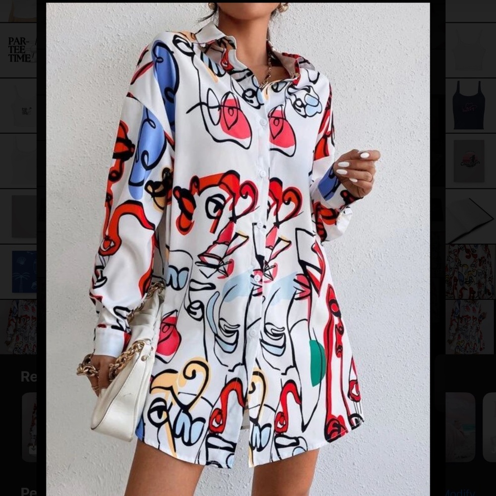 Oversized abstract art tunic shirt button up